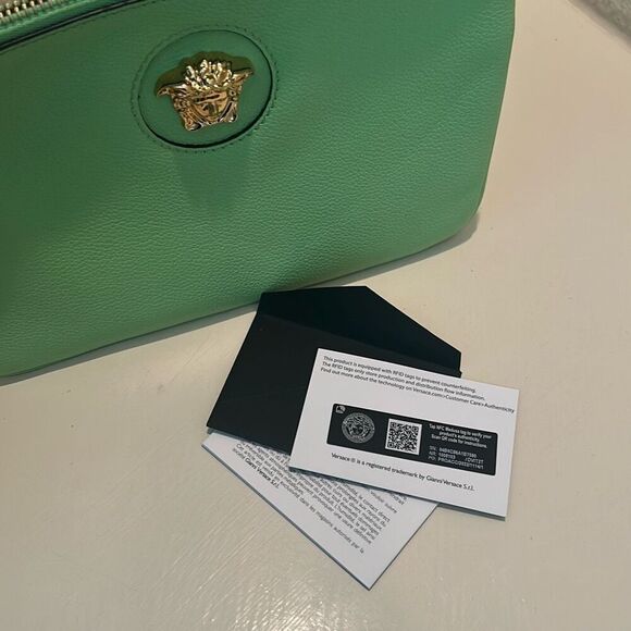 Versace Zip Top Medusa Emblem Wristlet Clutch Lime Green Leather Luxury - Picture 8 of 13